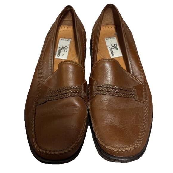 SAN REMO Size 10.5 Made in ITALY Handmade Genuine Leather Brown Loafers VTG main image 5